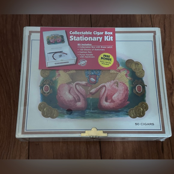 Collectible  cigar box stationary kit with free bonus purse handle - Picture 1 of 4